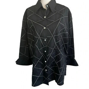 PONG POCO LTD 3/4 Sleeve Black White Collared Button Up Blouse - Size XL